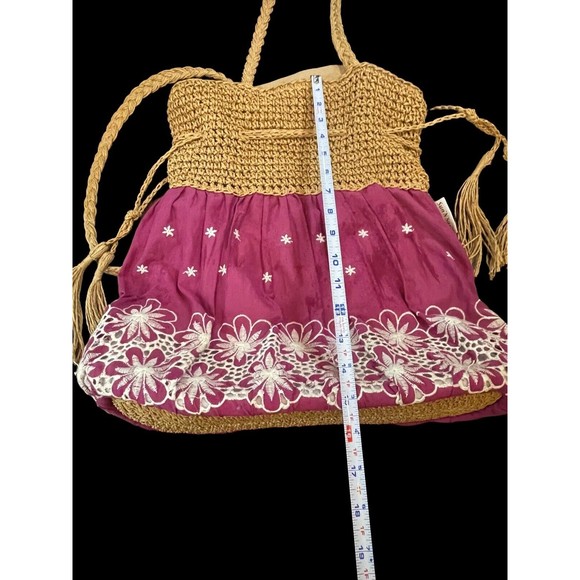 Sun ‘n’ Sand Orchid Embroidered Floral Straw Drawstring Beach Bag Tote Boho - Picture 6 of 8